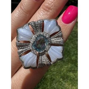 Judith Ripka 925 Sterling Blue Topaz Agate Pendant/ Brooch